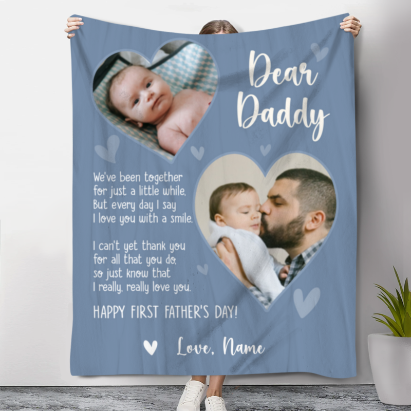 Happy First Fathers Day Custom Photo Blanket, 1st Father's Day Gift From Baby, 1st Father's Day Gift 2024, Personalized Blanket Gift For New Dad