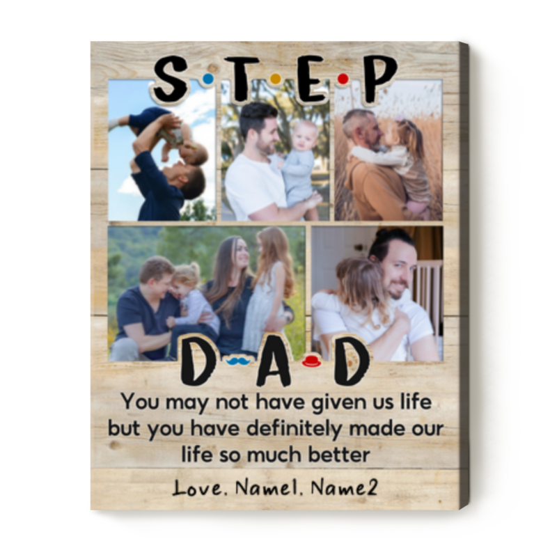 Custom Step Dad Collage Print, Personalized Photo Gift For Step Dad, Birthday Gift For Stepped Up Dad