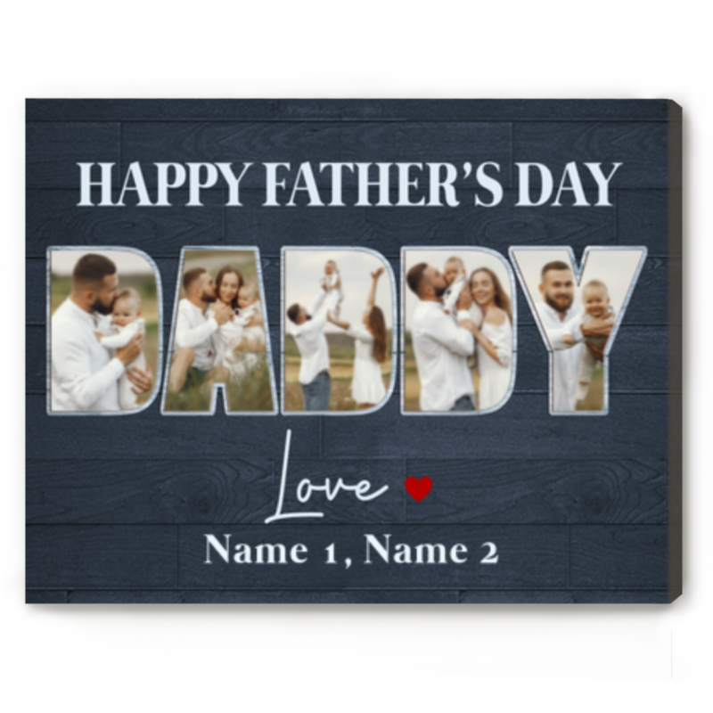 Happy Father's Day Photo Canvas, Daddy Custom Picture Collage Canvas, Personalized Gifts For Father's Day 2024, Presents For Dad