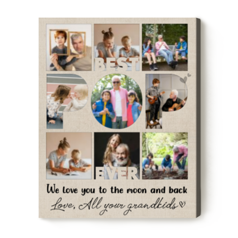 Best Pop Ever Custom Photo Canvas, Father's Day Gift For Grandpa, Personalized Grandfather Gifts, Pop Gifts