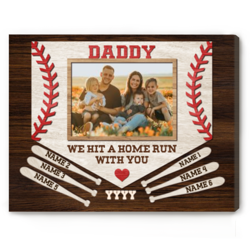 Baseball Father's Day Gift 2026, We Hit A Home Run With You Custom Photo Print, Baseball Dad Gift With Kids Names, Baseball's Lover Gift