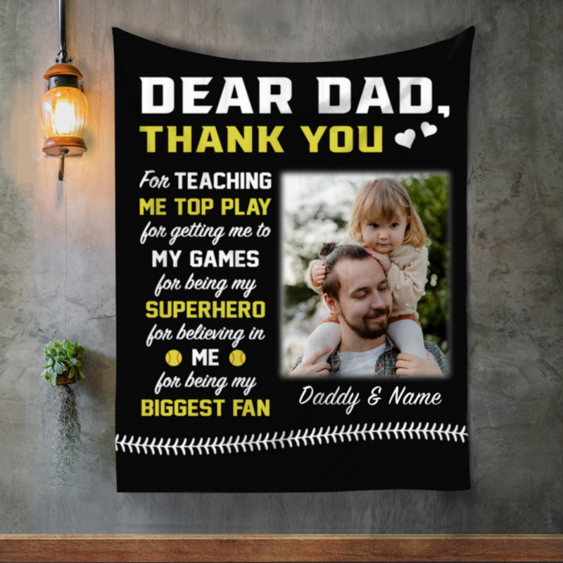 Softball Father's Day Gifts, Personalized Softball Blanket For Dad, Dad Softball Gifts From Daughter