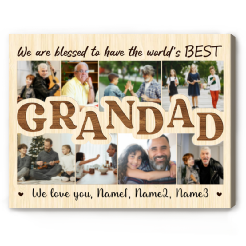Custom Grandad Photo Collage Canvas, Personalized Christmas or Birthday Gift for Grandfather, Grandpa Gift from Grandkids
