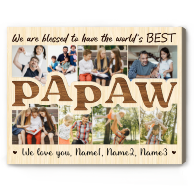 Father's Day Gift From Grandchildren, Custom Papaw Photo Collage Canvas, Papaw Gifts, Gifts For Grandfather, Grandpa Birthday Gifts