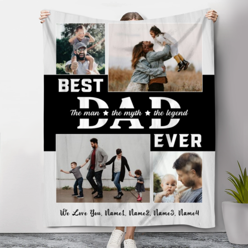 Personalized Picture Blanket For Dad - Custom Father's Day Blanket, Custom Birthday Gifts For Dad, Best Dad Ever Gifts