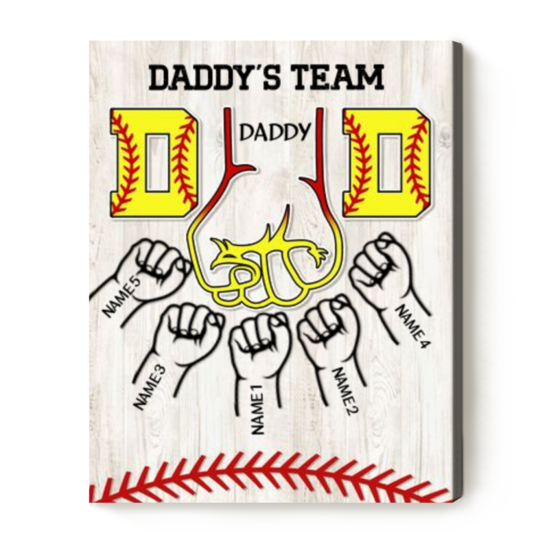 Softball Father's Day Gifts, Custom Fist Bump Softball Dad Sign With Kid Names, Softball Dad Gifts From Kids, Softball Daddy's Team Gifts