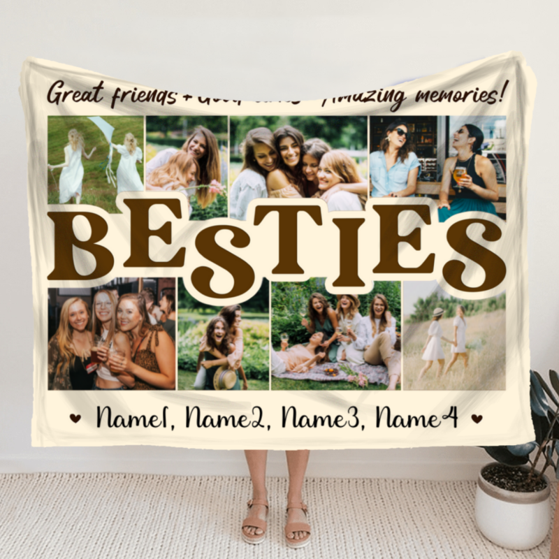 Personalized Photo Blanket for Besties, Custom Friendship Picture Collage Blanket, Christmas Gift for Friends