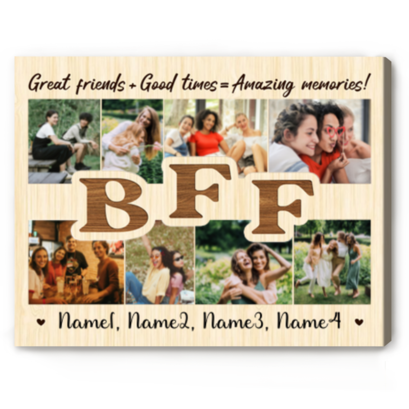 Personalized BFF Photo Canvas, Best Friend Christmas Gift, Custom Friendship Collage Gift, Friendship Gift for Bestie, Birthday Gift for Friend