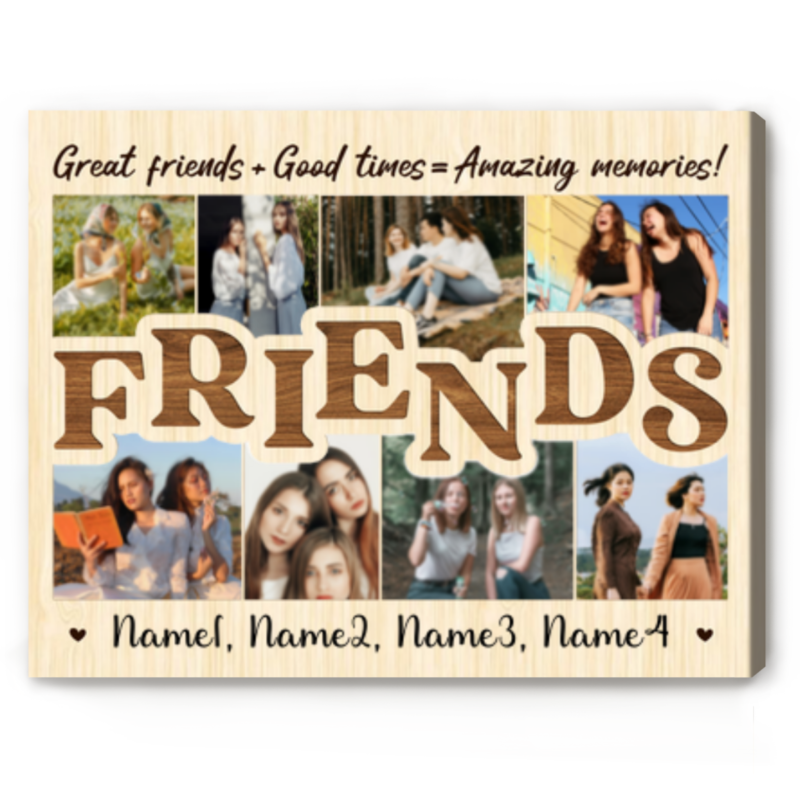 Friends Custom Photo Collage Canvas, Christmas Gifts For Best Friend, Friendship Day Gift, BFF Birthday Gift
