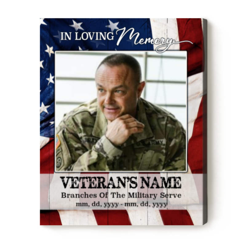 Custom Military Veteran Memorial Photo Canvas, Military Soldier Funeral Memory Gifts, Personalized Sympathy Gifts For Veterans