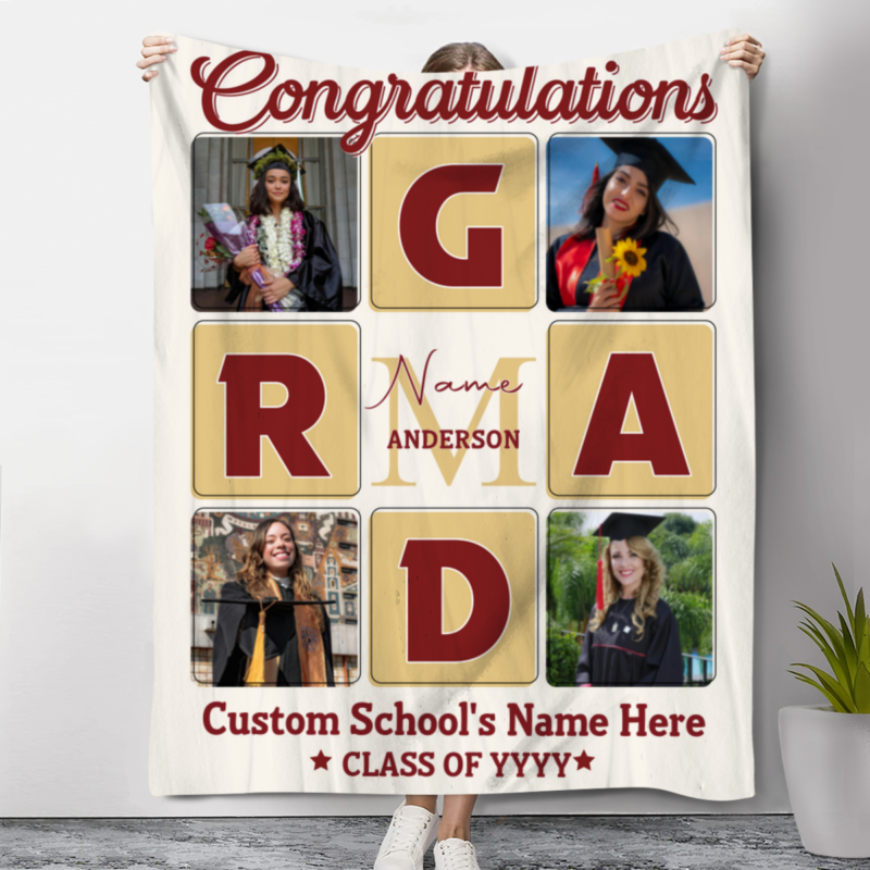 Custom Graduation Blankets With Photo, Personalized Grad Collage Gift, Senior Graduation Gift, 2024 Grad Blanket