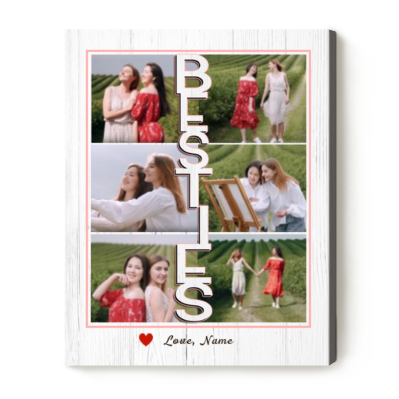 Personalized Bestie Picture Collage Canvas, Best Friend Christmas Gift, Friendship Day Photo Gift, Gift for Female Friend, BFF Birthday Gift