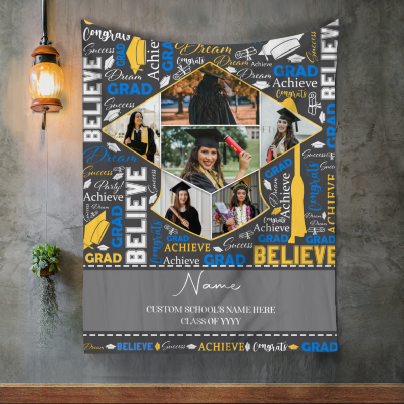 Personalized Graduation Word-art Blanket With Photo, Custom Collage Graduation Gifts, Blanket Gifts For Grads