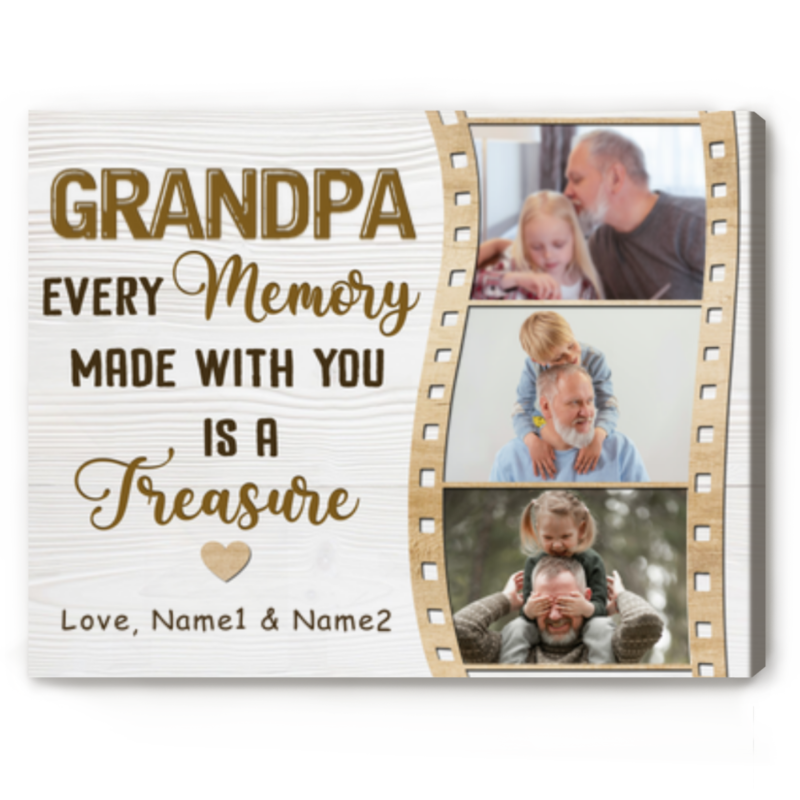 Personalized Grandpa Film Strip Memories Made Photo Canvas, Custom Grandpa Gift From Grandkids, Father's Day Gifts For Grandfathers