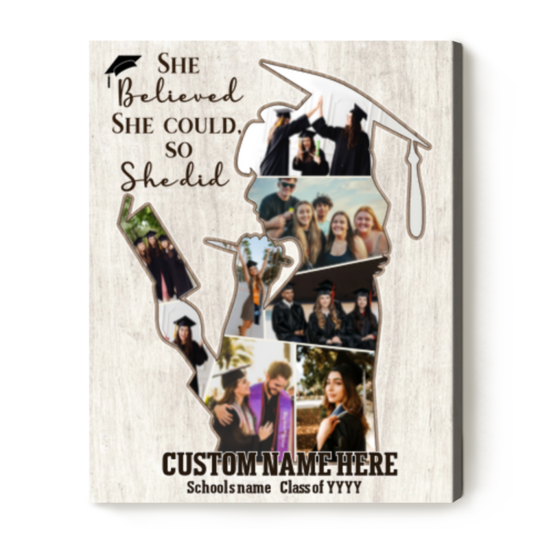 Custom Graduation Girl Photo Collage Canvas, University Graduation Gifts For Her Daughter Sister, Female Graduation Gift