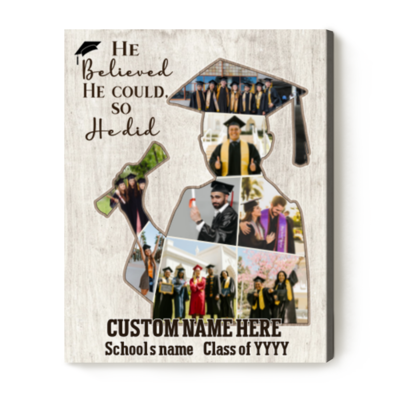 Custom Graduation Boy Photo Collage Canvas, Personalized Gifts For Him Graduation, Male Graduation Gifts 2024