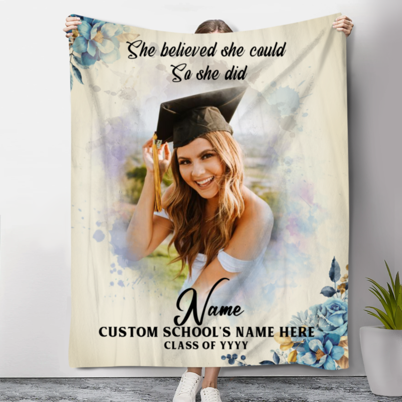 Personalized Picture Blankets For Graduation, Custom Senior Graduation Gift, Gifts For Grad Students, Grad Blanket