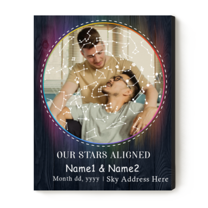 Custom Photo Star Map By Date LGBT Rainbow Canvas Print, Lesbian Gay Couple Anniversary Gift, Personalized LGBT Couple Gift, Pride Month Gifts