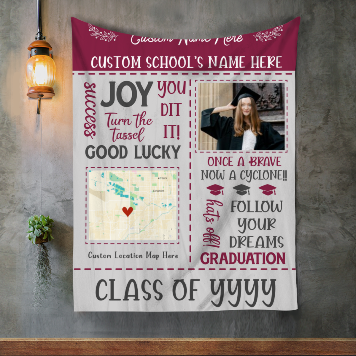 Personalized Graduation Location Map Blanket, 2026 Grad Photo Gifts ...