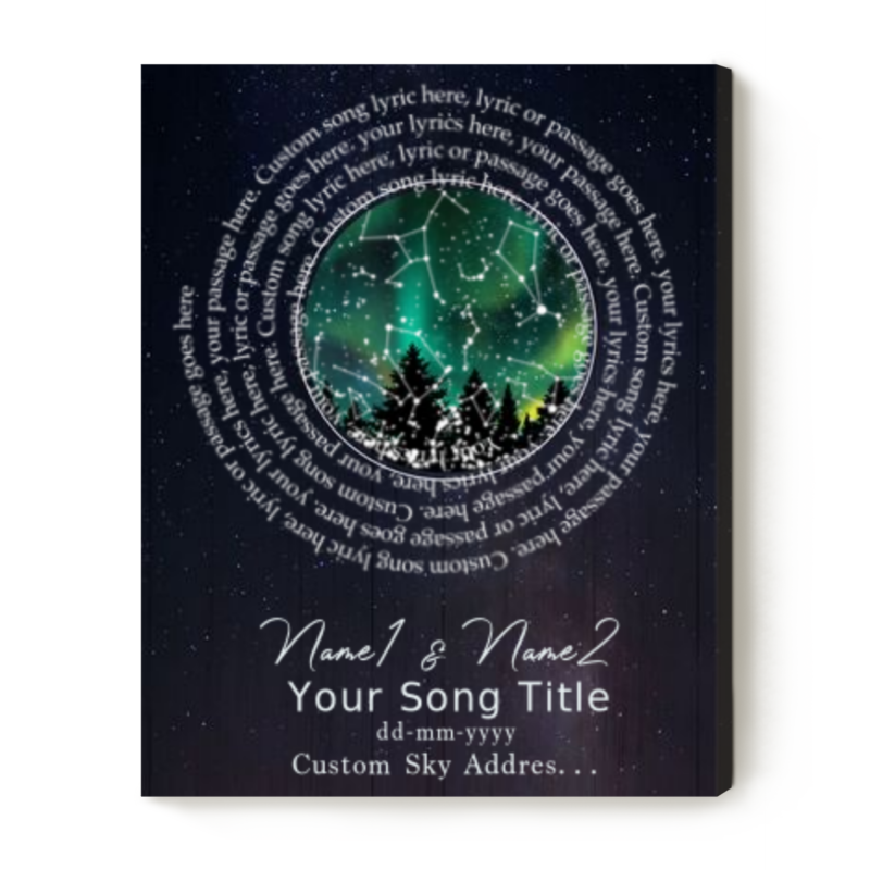 Custom Star Map And Spiral Song Lyrics Print, Personalized Song Lyrics On Canvas, First Dance Lyrics Gifts, Creative Valentines Anniversary Gifts