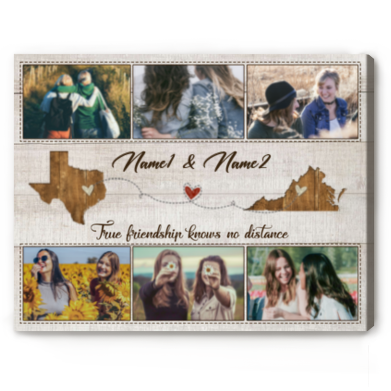 Custom Two State Besties Photo Canvas, Long Distance Friendship Gifts, Christmas Gift for Best Friend, Long Distance Friend Birthday Gift