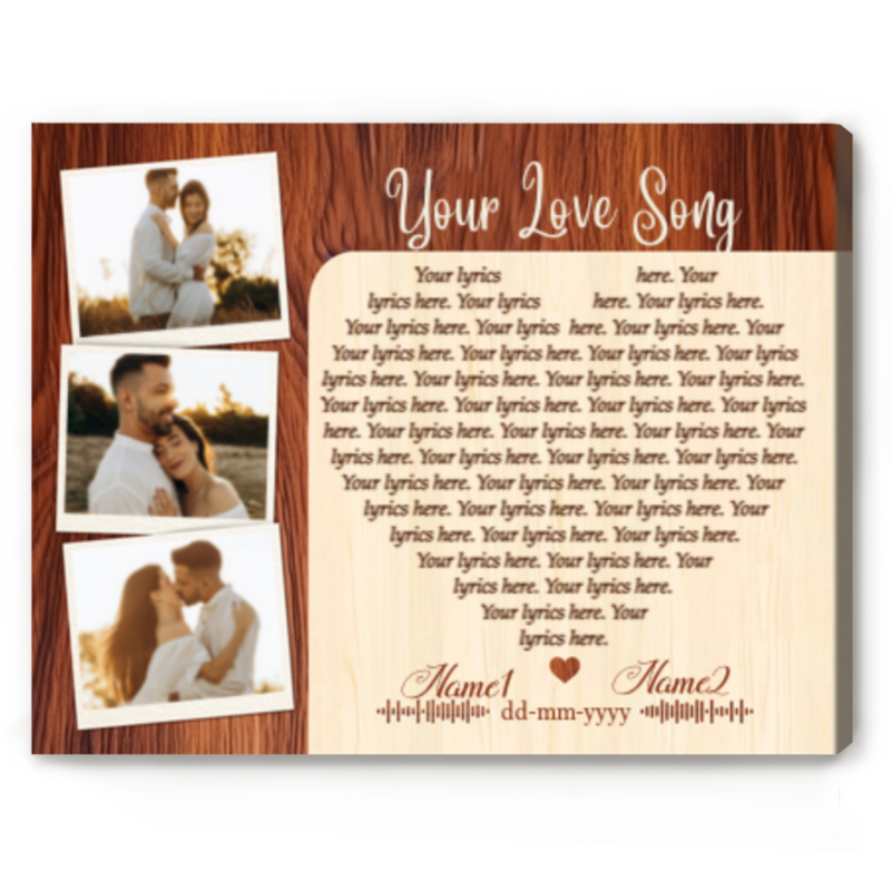 Custom Heart Shaped Song Lyric On Canvas With Photo, Favorite Song Wall Art Canvas, Valentines Music Gift For Couple, 1st Anniversary Gifts