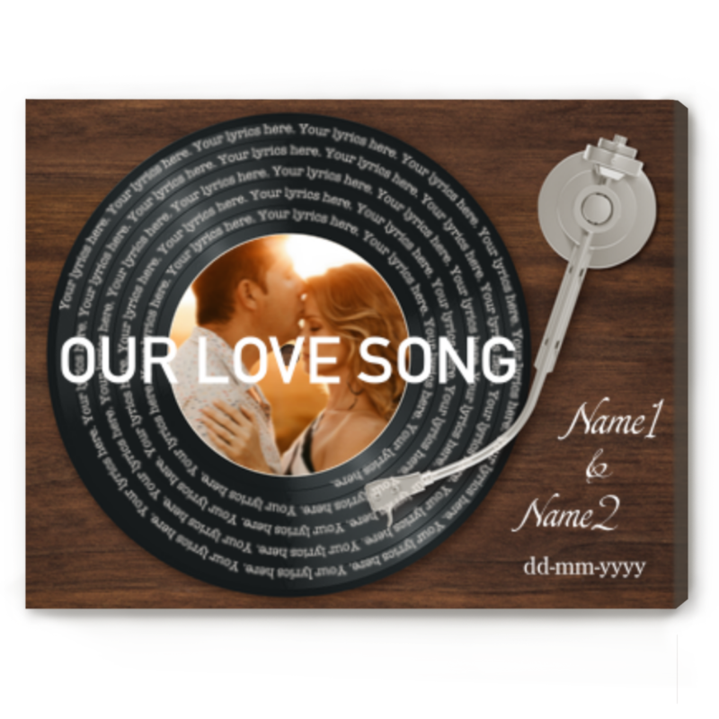 Custom Vinyl Lyrics Canvas Print With Photo, Personalized Wedding Gift For Her, Him, Our First Dance Song Gifts, Valentines Gift For Husband