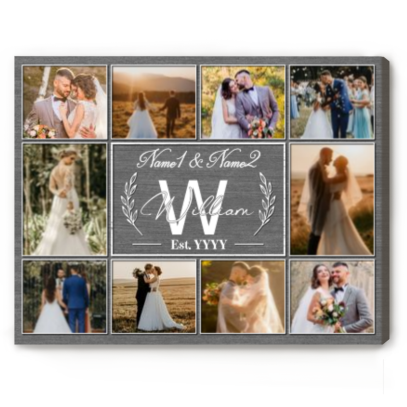 Personalized Wedding Photo Collage Canvas, Last Name Established Wedding Gifts, Custom Wedding Gift, Bridal Shower Gift