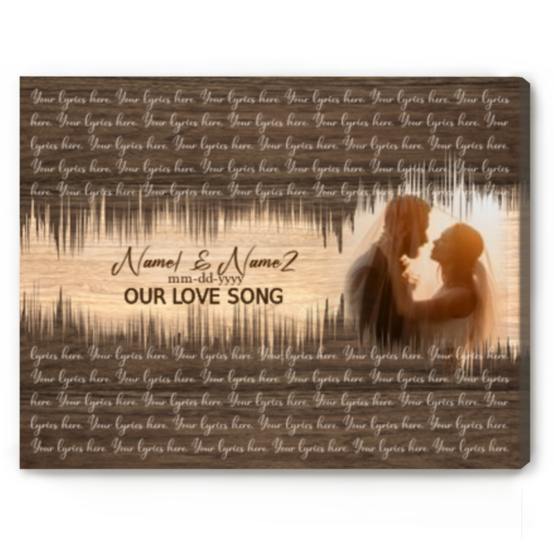 Personalized Photo Soundwave Art Song Lyric on Canvas, Wedding Gift For Couple, Anniversary Valentines Gift for Him Husband, Wooden Anniversary Gifts