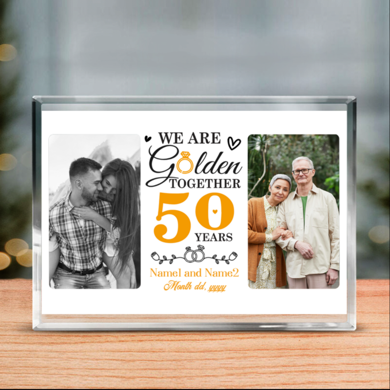 We Are Golden Together Personalized Photo Acrylic Block, Now and Then Golden Anniversary Gifts, Unique 50th Wedding Anniversary Gifts For Parents