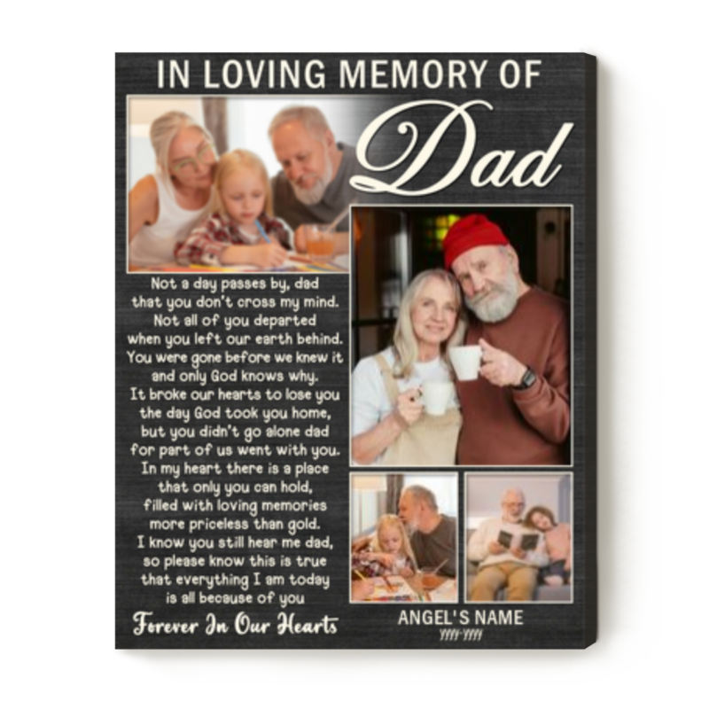 In Loving Memory Of Dad Custom Photo Canvas, Loss Of Father Sympathy Condolence Gift, Dad In Heaven Gifts, Loss Of Dad Gift