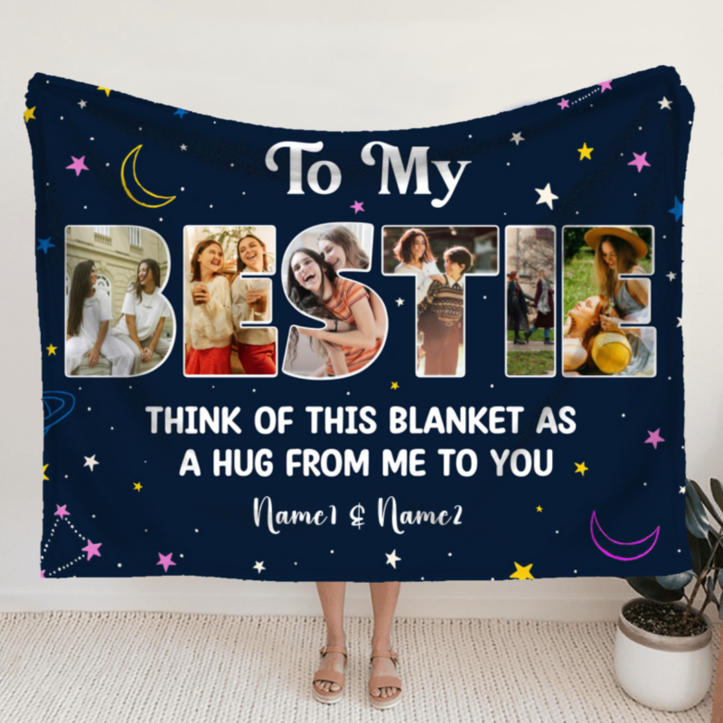 To My Bestie Custom Photo Collage Blanket, Best Friend Christmas Gifts, Personalized Gifts For Female Friends, Bestie Blanket