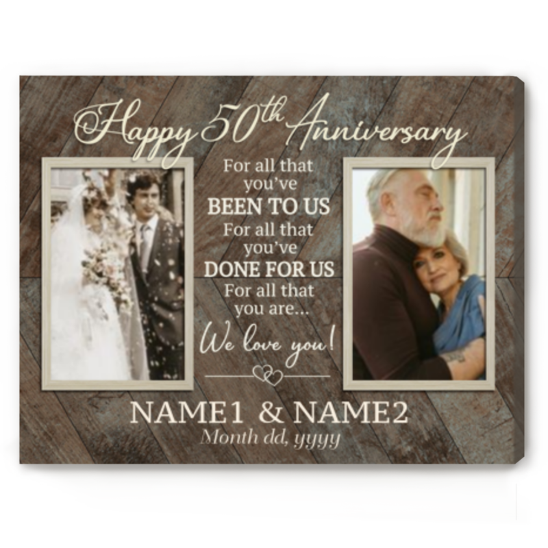 Personalized 50th Anniversary Gift for Parents, Then and Now 50th Anniversary Custom Picture Canvas, Happy 50th Anniversary Gifts