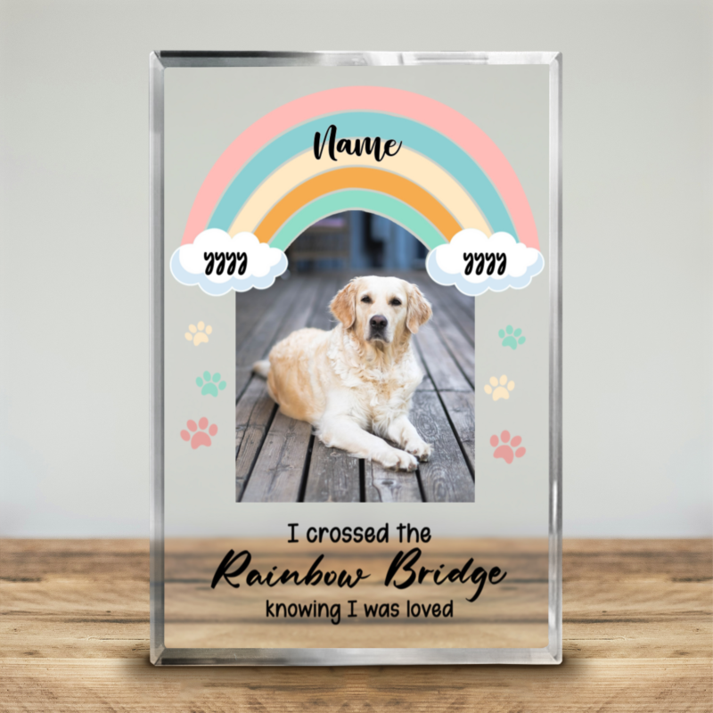 Crossed the Rainbow Bridge Dog Memorial Acrylic Plaque, Rainbow Bridge Pet Remembrance Gift, Pet Memorial Gift, Pet Loss Gift