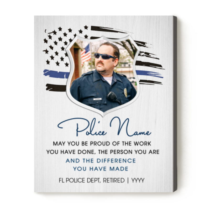 Police Retirement Custom Picture Canvas, Retired Police Officer Gifts For Men, Police Thank You Gift Personalized For Retirement