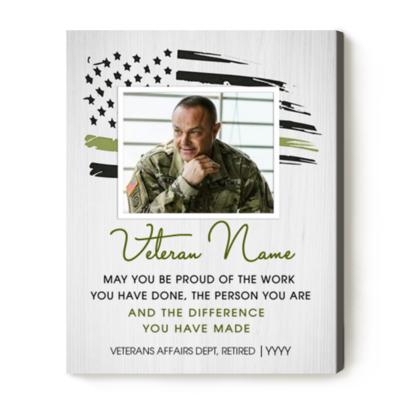 Military Retirement Custom Picture Canvas, Military Men Retirement Gifts, Army Thank You Gift Personalized For Retirement