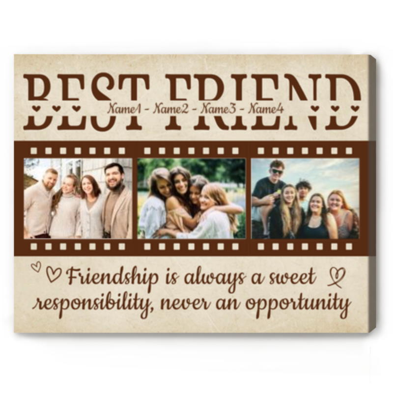 Best Friend Custom Photo Canvas, Best Friend Christmas Gift, Friendship Day Gifts, Personalized Bff Gift
