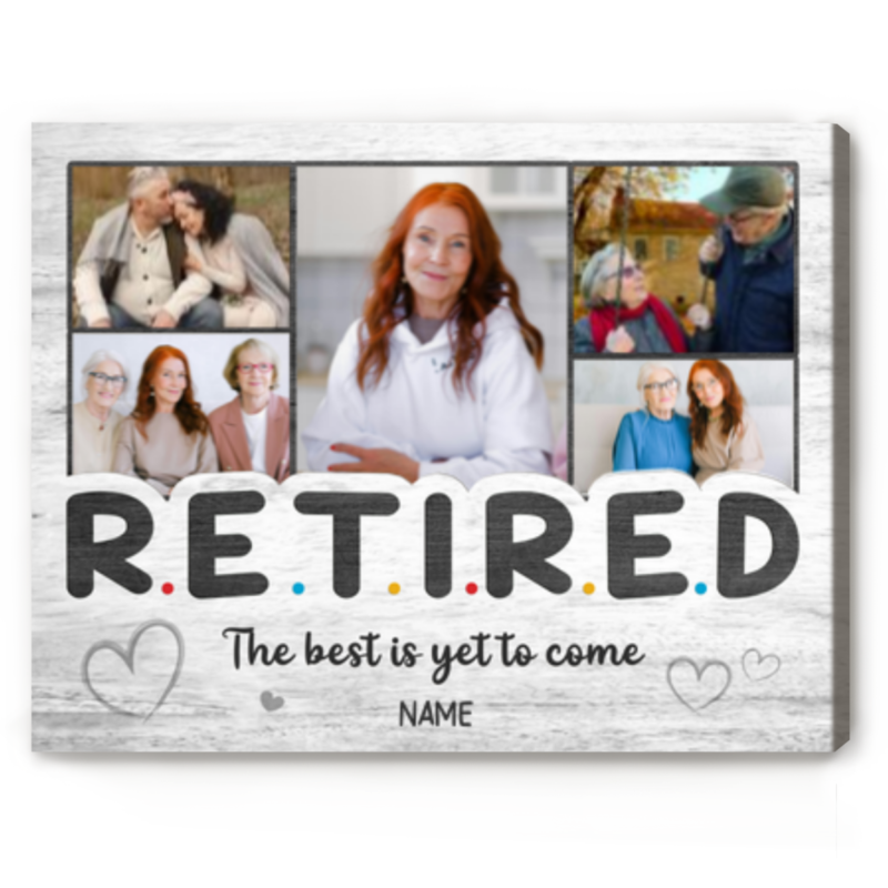 Custom Retired Collage Gifts, Personalized Retirement Photo Canvas Print, Retiring Gift For Coworker, Boss Retirement Gifts