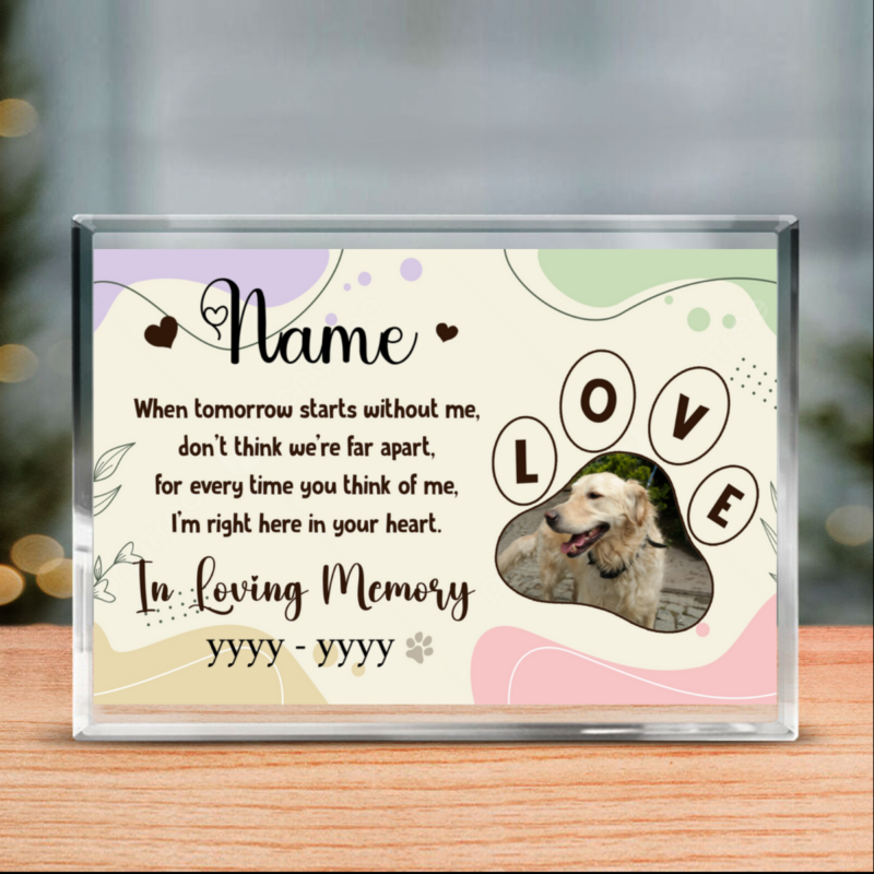 Custom Dog Paw Print Photos Acrylic Plaque, Sympathy Gifts For Dog Passing, Gift for Losing Dog, Memory Dog Gifts, Dog Death Gifts