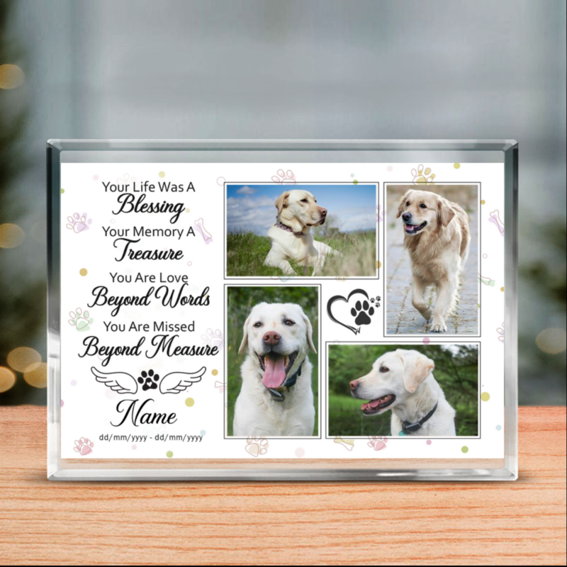 Dog Remembrance Gifts, Personalized Dog Heaven Pictures Acrylic Block, Pet Keepsake Gift, Pet Loss Gift, Your Life Was a Blessing, Pet Memorial Gifts