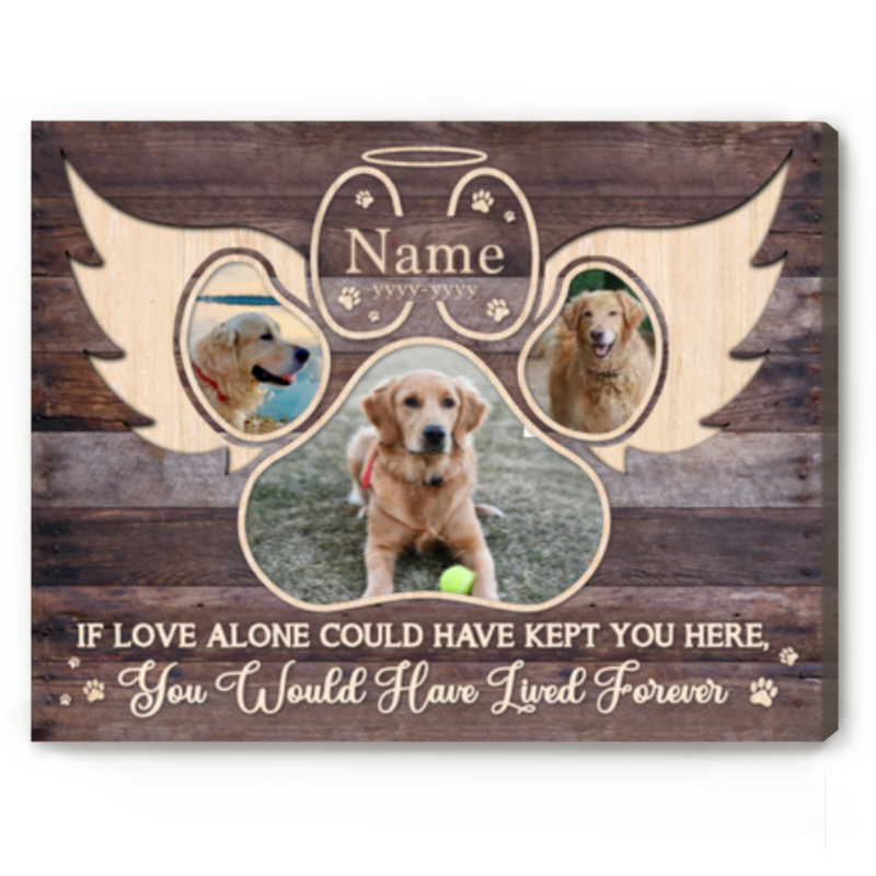 Custom Dog Sympathy Paw Print Photo Canvas, Personalized Dog Remembrance Gifts, Dog Angel Gift, Dog Memorial Wall Art