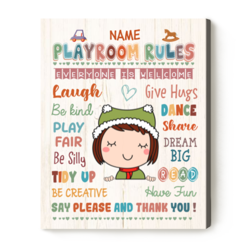 Personalized Kid Playroom Rules Wall Art, Cute Girls Boys Nursery Gifts, Inspirational Kids Room Decor