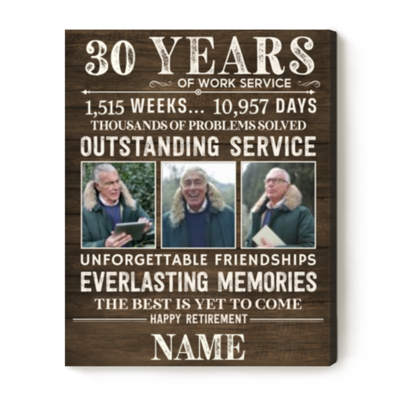 Years Of Work Service Custom Retirement Photo Canvas, Retirement Gift For Men Women, Thank You Gifts For Coworker, Leaving Gifts
