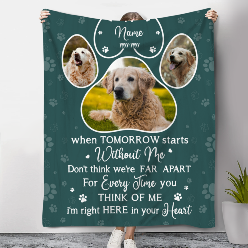 Custom Paw Print Memorial Blanket For Dog, Pet Bereavement Gifts, Remembrance Blanket For Dog, In Memory Dog Gifts