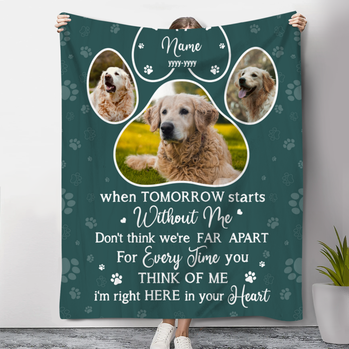 Custom Paw Print Memorial Blanket For Dog, Pet Bereavement Gifts ...