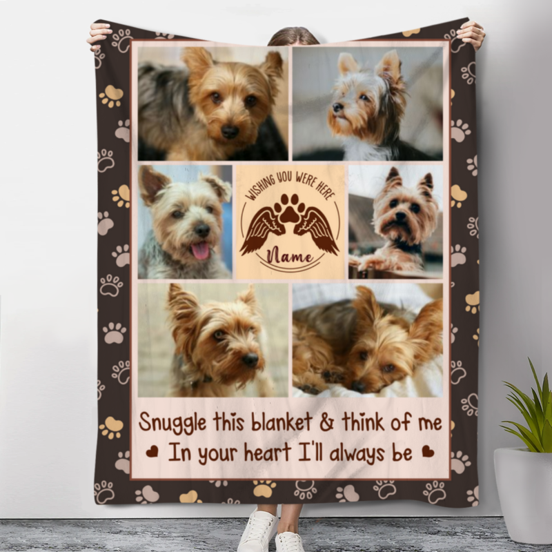 In Memory Of Dog Custom Photo Blanket, Sympathy Gift Dog Death, Pet Remembrance Gift, Dog Memory Gift, Snuggle This Blanket And Think Of Me