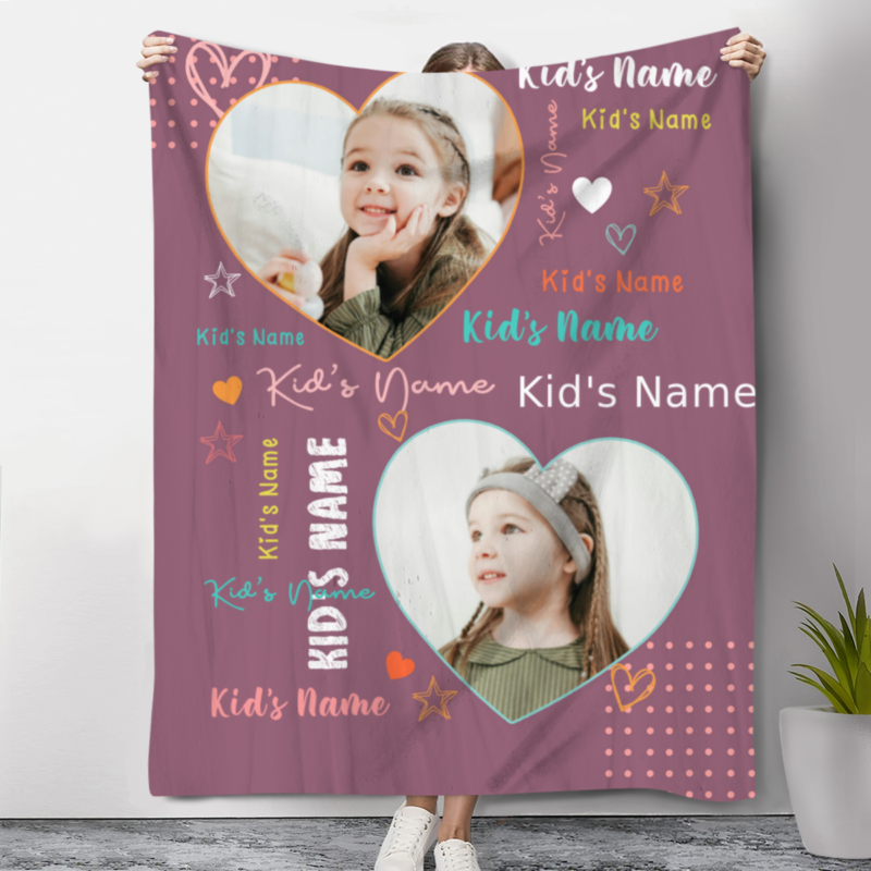 Custom Baby Name Blanket with Photo, Personalized Soft Fleece Blanket for Newborn Infant Toddlers, Baby Boy Or Girl Gift