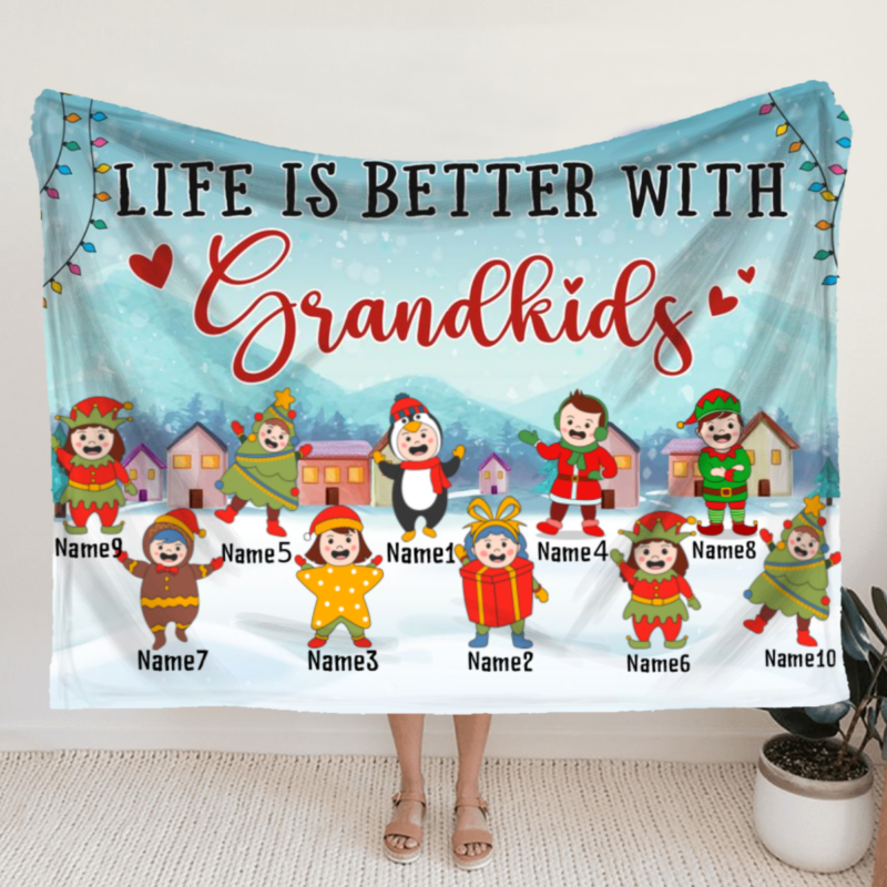 Life Is Better With Grandkids Custom Blanket, Personalized Blankets For Grandparents, Xmas Gifts For Grandma, Grandparent