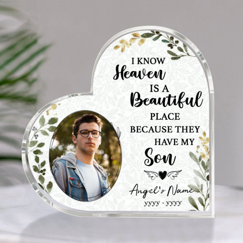 Memorial For Son In Heaven Personalized Photo Acrylic Plaque, Remembrance Gifts For Loss Of Son, Son Memorial Gifts
