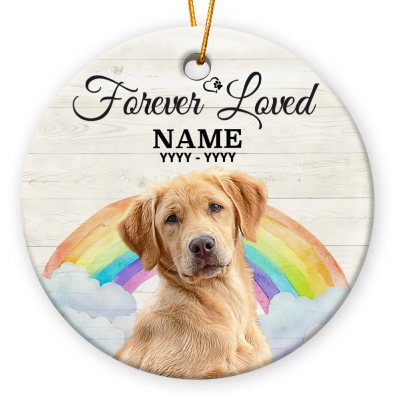 Personalized Rainbow Bridge Dog Remembrance Ceramic Ornament, Pet Portrait Memorial Ornament, Dog Loss Christmas Keepsake